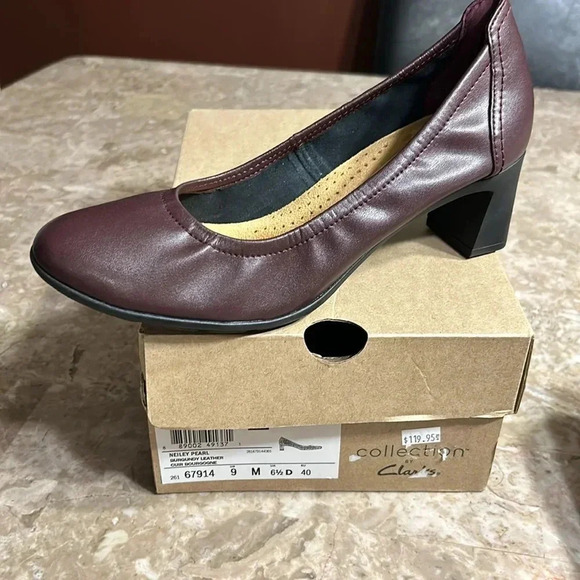 Clark’s Neiley Pearl burgundy shoes ,various sizes women,NEW,leather,chunky heel - Picture 16 of 17